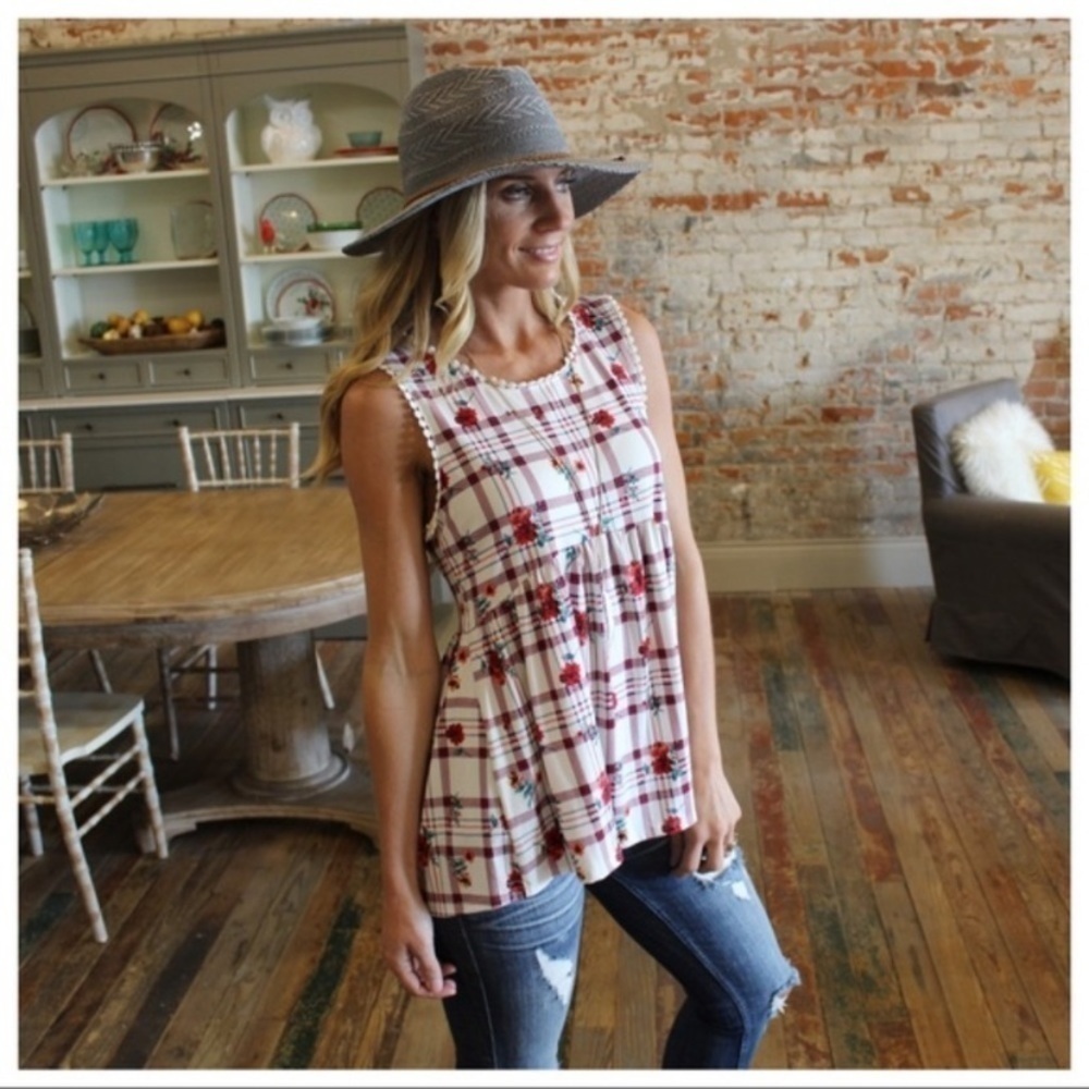 Ivory & Red Plaid Floral Babydoll Tunic